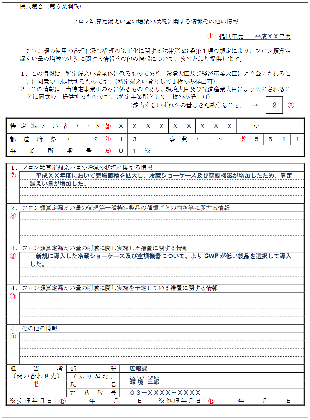 様式第2の記入例
